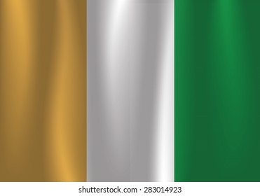 Waving flag of Ivory Coast, vector, satin