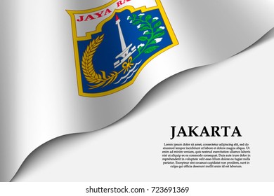 waving flag of Jakarta is a city of Indonesia on transparent background. Template for banner or poster. vector illustration
