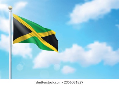 Waving flag of Jamaica on sky background. Template for independence day poster design