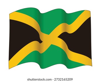 Waving Flag of Jamaica in Two Waves Configuration, vector illustration isolated on white background, eps