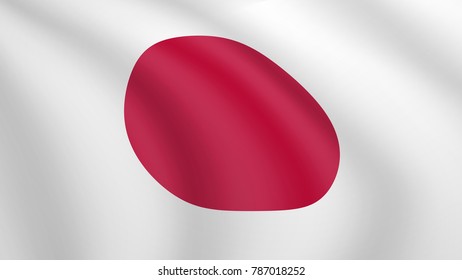 Waving flag of Japan. Current national flag of Japan. Illustration of lying wavy shaded flag of Japan country. Background with japanese flag.