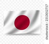 Waving flag of Japan. Illustration of flag on transparent background(PNG).