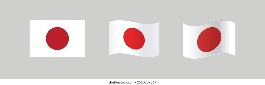 Waving flag of Japan. Illustration of flag on grey background.