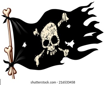 Waving flag with jolly Roger. Eps8. CMYK. Organized by layers. Global colors. Gradients used.