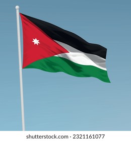 Waving flag of Jordan on flagpole. Template for independence day poster design