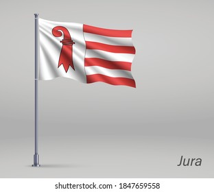 Waving flag of Jura - canton of Switzerland on flagpole. Template for independence day