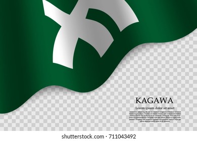 waving flag of Kagawa is a prefecture of Japan on transparent background. Template for banner or poster. vector illustration