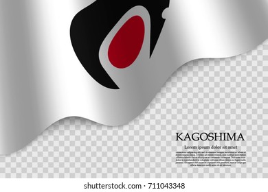 waving flag of Kagoshima is a prefecture of Japan on transparent background. Template for banner or poster. vector illustration