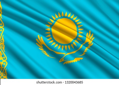 waving flag of Kazakhstan. Vector illustration