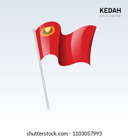 Waving flag of Kedah state and federal territory of Malaysia isolated on gray background