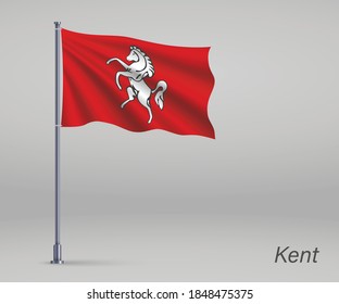 Bandera ondulante de Kent - condado de Inglaterra en asta. Plantilla para el día de la independencia