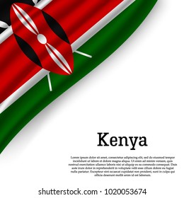 waving flag of Kenya on white background. Template for independence day. vector illustration