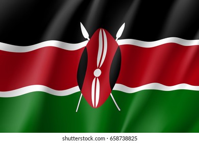 Waving flag of Kenya. Sign african state in proportion correctly and kenyan official colors. Patriotic sign East Africa country. Vector icon illustration