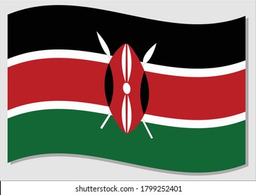 Bandera ondulante del vector gráfico de Kenia. Ilustración de la bandera keniana ondeando. La bandera de Kenia ondeando en el viento es un símbolo de libertad e independencia.