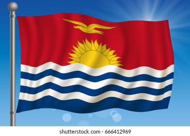 Waving flag of Kiribati on a sky background. Vector illustration