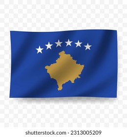 Waving flag of Kosovo. Illustration of flag on transparent background(PNG).