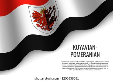 waving flag of Kujawy-Pomerania Province is a region of Poland on white background.