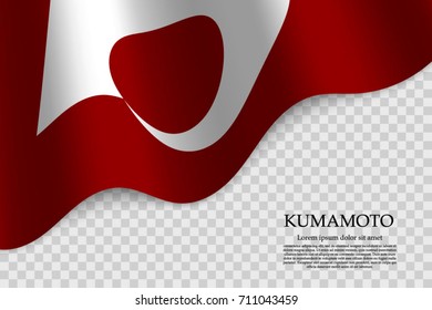 waving flag of Kumamoto is a prefecture of Japan on transparent background. Template for banner or poster. vector illustration