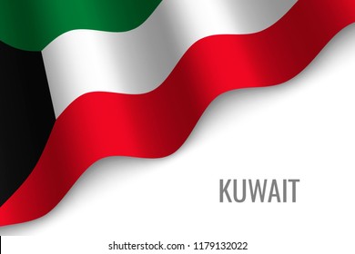 waving flag of Kuwait with copyspace. Template for brochure. vector illustration