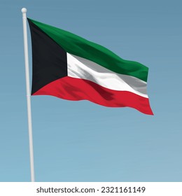 Waving flag of Kuwait on flagpole. Template for independence day poster design