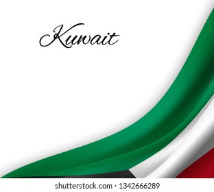 waving flag of Kuwait on white background. Template for independence day. vector illustration