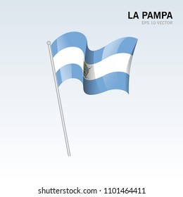 Waving flag of La Pampa provinces,autonomous city of Argentina on gray background
