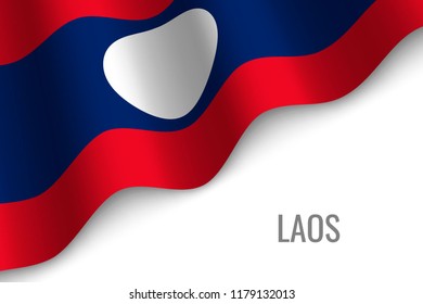 waving flag of Laos with copyspace. Template for brochure. vector illustration