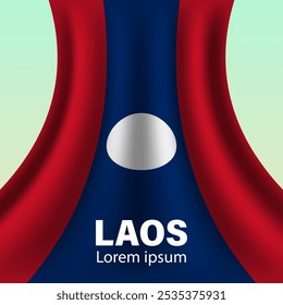 Ondeando la bandera de Laos. Ilustración de la bandera del país asiático en el asta de la bandera. Vector aislado