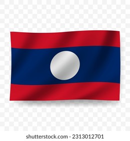 Waving flag of Laos. Illustration of flag on transparent background(PNG).