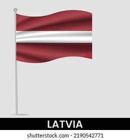 Waving flag of Latvia on flagpole. Template for independence day poster design
