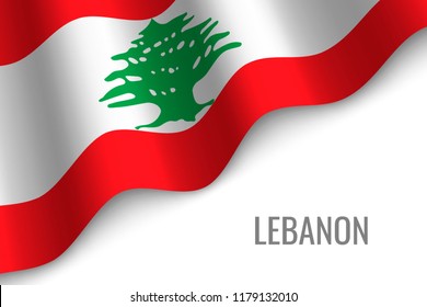 waving flag of Lebanon with copyspace. Template for brochure. vector illustration