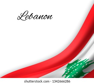 waving flag of Lebanon on white background. Template for independence day. vector illustration