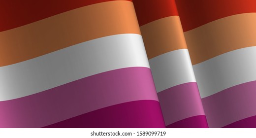 Waving flag of Lesbian. LGBT, LGBTQ, LGBTQ+ Template, banner, background. Month pride june. Symbol, illustration. 