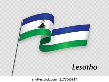 Waving flag of Lesotho on flagpole. Template for independence day design