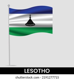 Waving flag of Lesotho on flagpole. Template for independence day poster design

