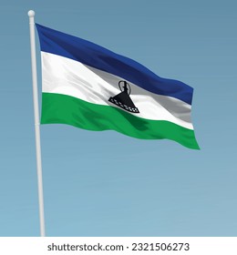 Waving flag of Lesotho on flagpole. Template for independence day poster design