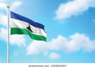 Waving flag of Lesotho on sky background. Template for independence day poster design