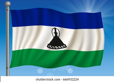 Waving flag of Lesotho on a sky background. Vector illustration