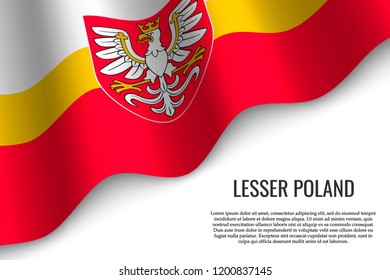 waving flag of Lesser Poland Province is a region of Poland on white background.