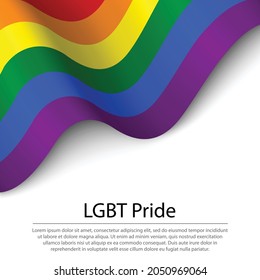 Waving flag of LGBT Pride on white background. Banner or ribbon vector template 