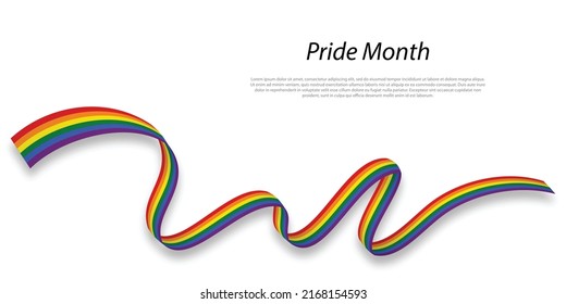 Waving flag of LGBT pride on white background. Pride month template