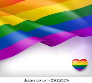 Waving flag of LGBTQ pride blank banner template. Lesbian, bisexual and transgender festive concept. Love, freedom, support and rights realistic vector illustration.