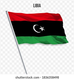 Waving flag of LIBYA. Illustration of flag of the Africa on the flagpole. 3d vector icon isolated on transparent background