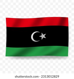 Waving flag of Libya. Illustration of flag on transparent background(PNG).
