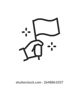Waving flag, linear icon. Symbol of celebration, patriotism or achievement. Line with editable stroke.