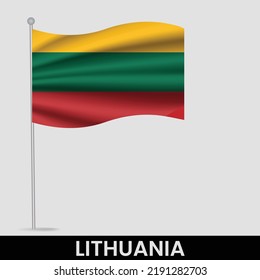Bandera ondeando Lituania en el asta de bandera. Plantilla para diseño de afiches del día de la independencia
