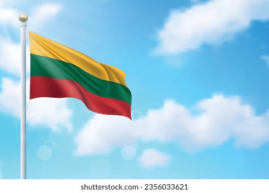 Waving Fahne von Litauen auf Himmelshintergrund. Vorlage für die Erstellung eines unabhängigen Tagesplakats