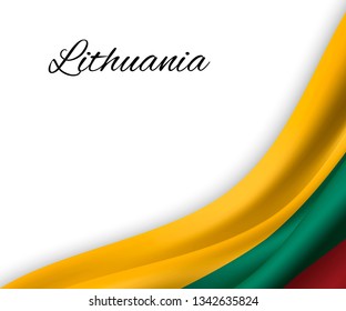 waving flag of Lithuania on white background. Template for independence day. vector illustration