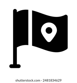 Bandera ondeando con el pin de ubicación Vector de destino en estilo de moda
