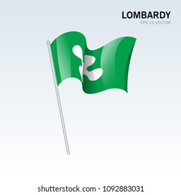 Waving flag of Lombardy regions,autonomous regions of Italy on gray background